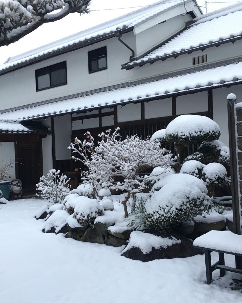 明日香のお宿 キトラ｜雪化粧されたお庭
